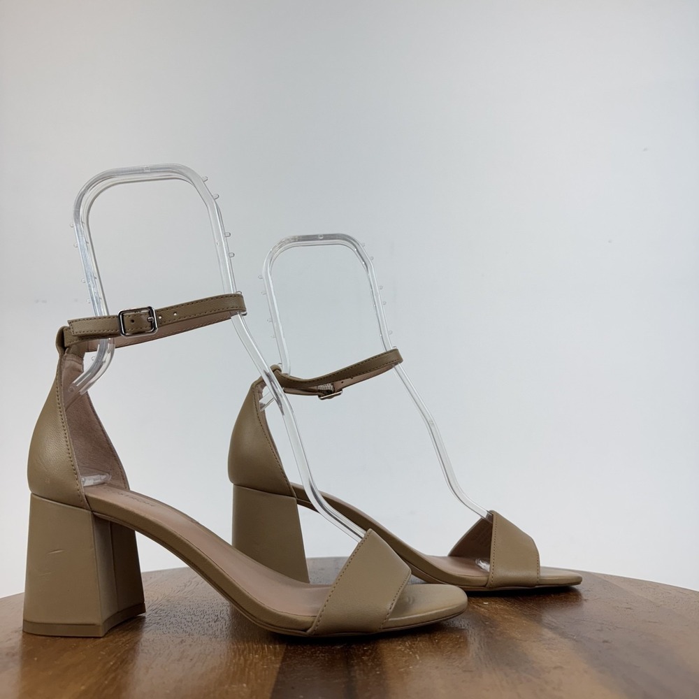 New Womens Nordstrom Lanna Brown Faux Leather Strappy Heeled Sandals Size 7 M